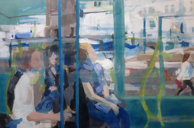 Le Tram n°19 croisement — peinture, Valérie Billet