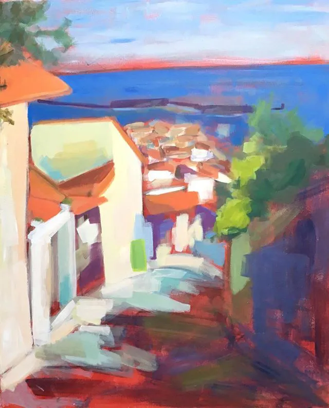 Sète, en descendant vers la ville — peinture, Valérie Billet