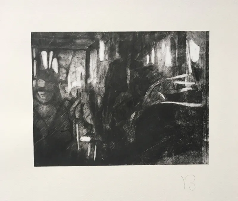 Le Tram — gravures — dessin de Valérie Billet