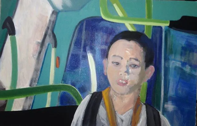 Le Tram n°17 intérieur — peinture, Valérie Billet
