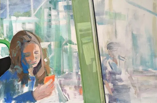 Le Tram n°16 station — peinture, Valérie Billet